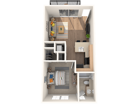 Floor plan for 1 bed, 1 bath, 520 sqft